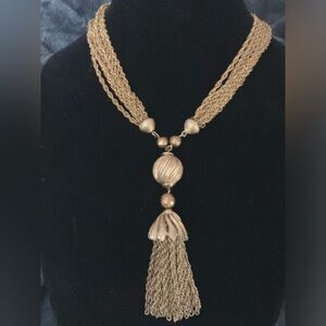New Designer Vintage-Inspired Gold Tassel Multi-Strand Necklace in Box